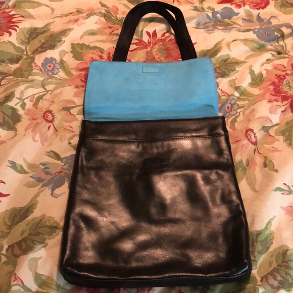 PIQUADRO Urban Cross-Body 100% Leather Black Turquoise iPad Tote 3-Sect $239 NEW - Picture 9 of 16
